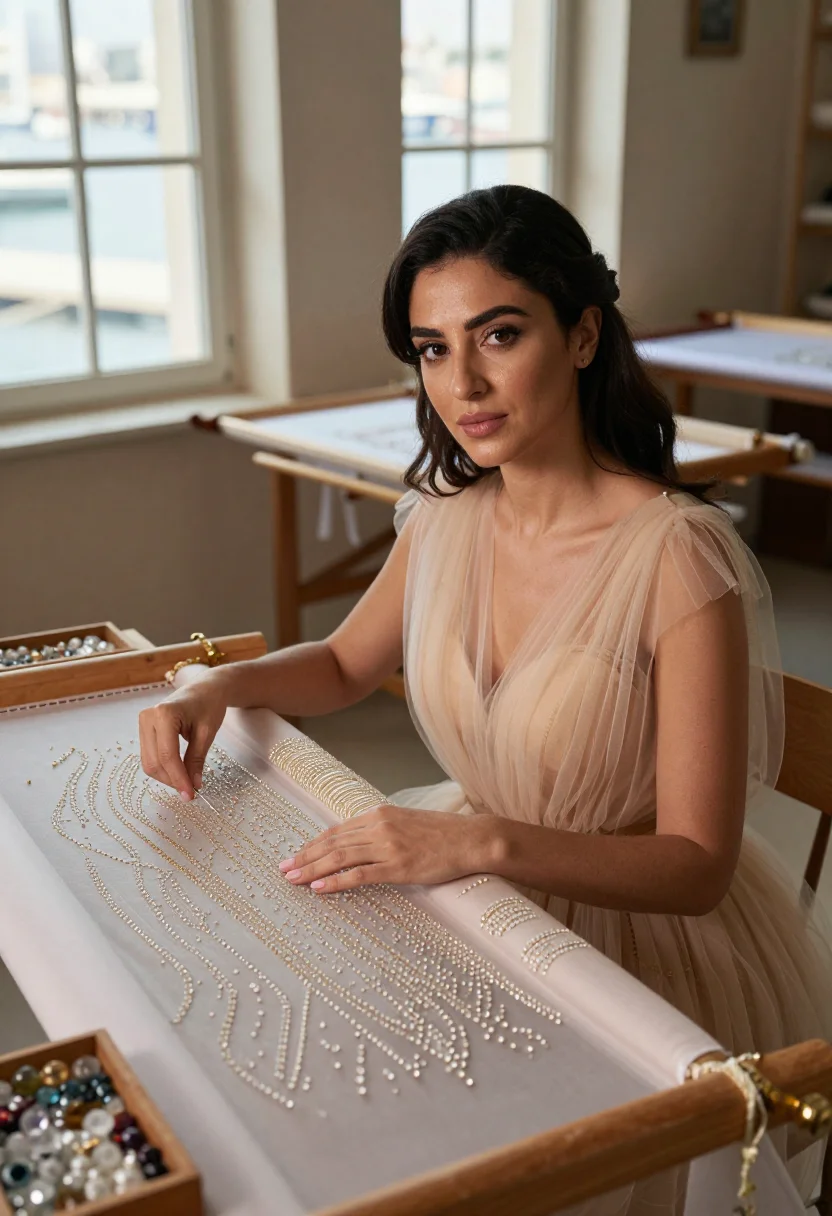 AI elie saab sample — portrait of a woman, half-length seated portrait of a Lebane