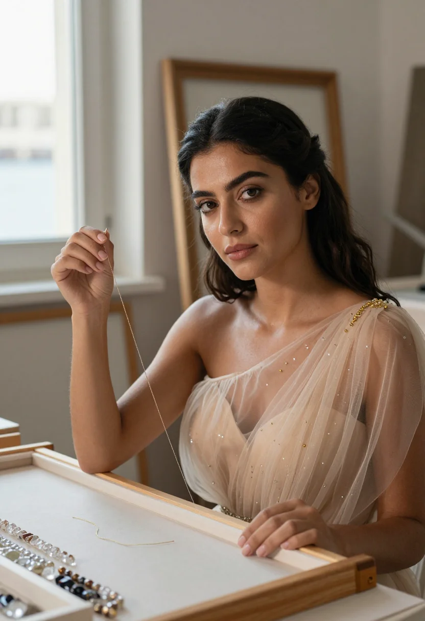 AI elie saab sample — portrait of a woman, chest-up portrait of a Lebanese woman i