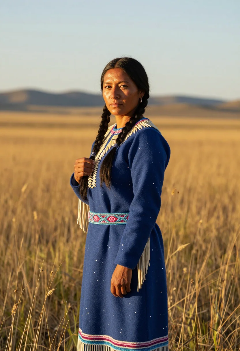 AI elk tooth dress sample — portrait of a woman, close half-length portrait of a Crow wo