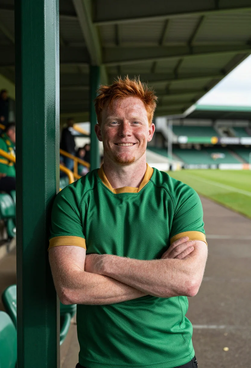 AI ellis park johannesburg springboks green gold sample — portrait of a man, a fan in his mid-thirties of Scottish Sou