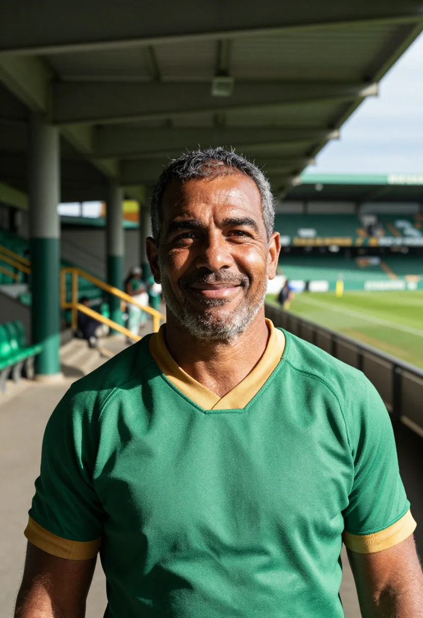 AI ellis park johannesburg springboks green gold sample — portrait of a man, a fan in his early fifties of Portuguese