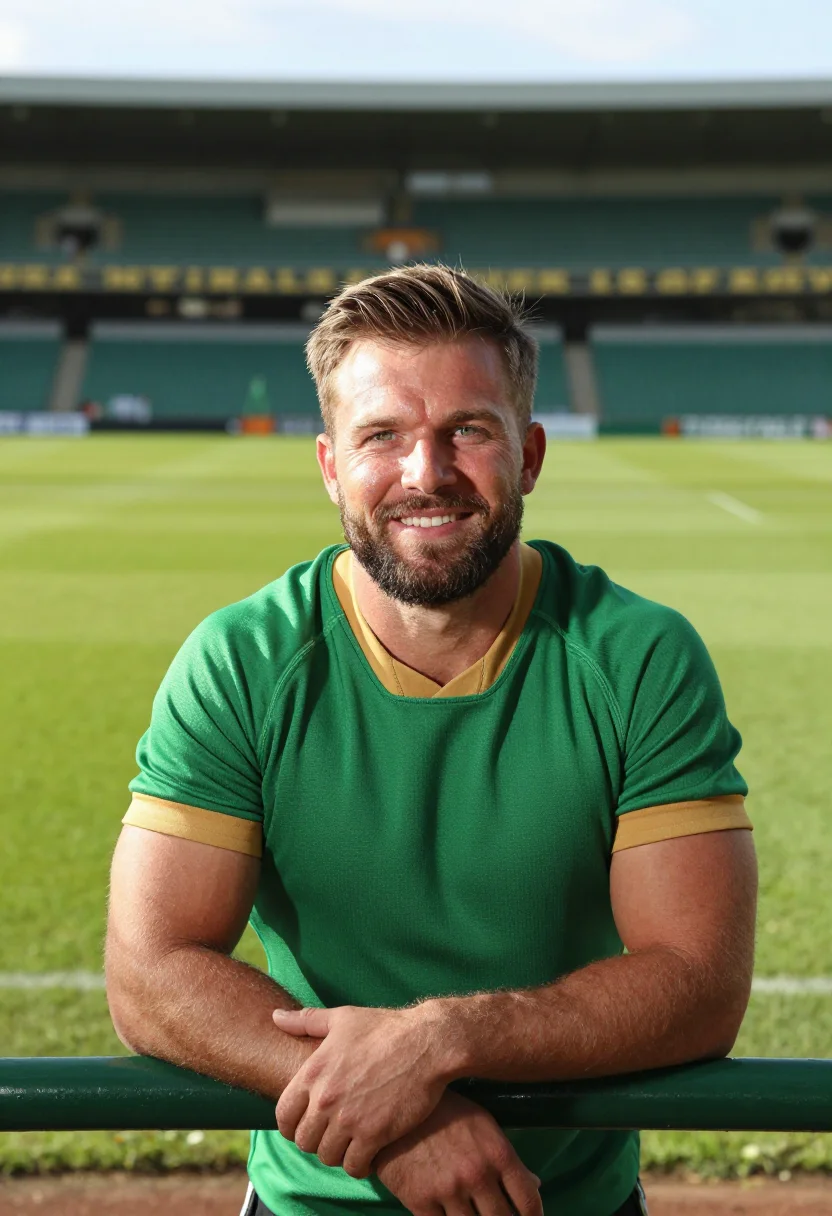 AI ellis park johannesburg springboks green gold sample — portrait of a man, a fan in his late thirties of Afrikaner d