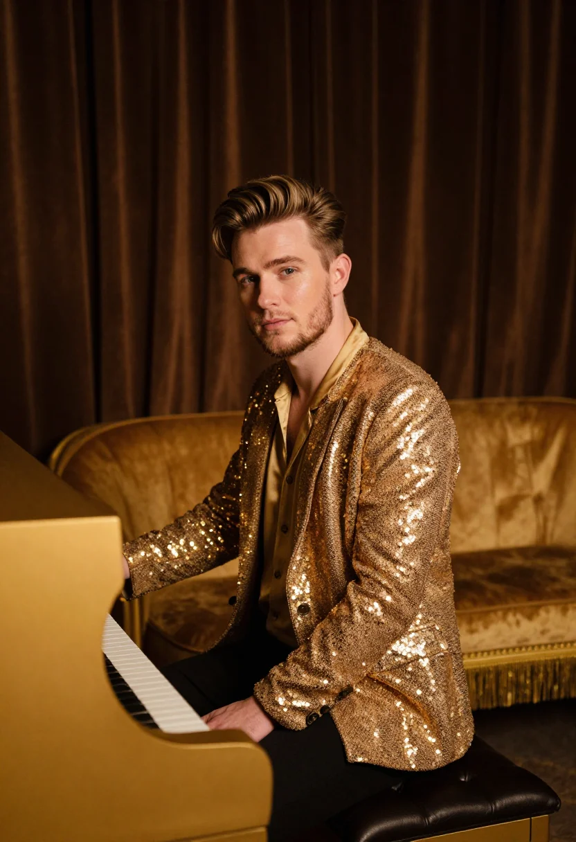 AI elvis gold lame sample — portrait of a man, three-quarter-length portrait of a Northe