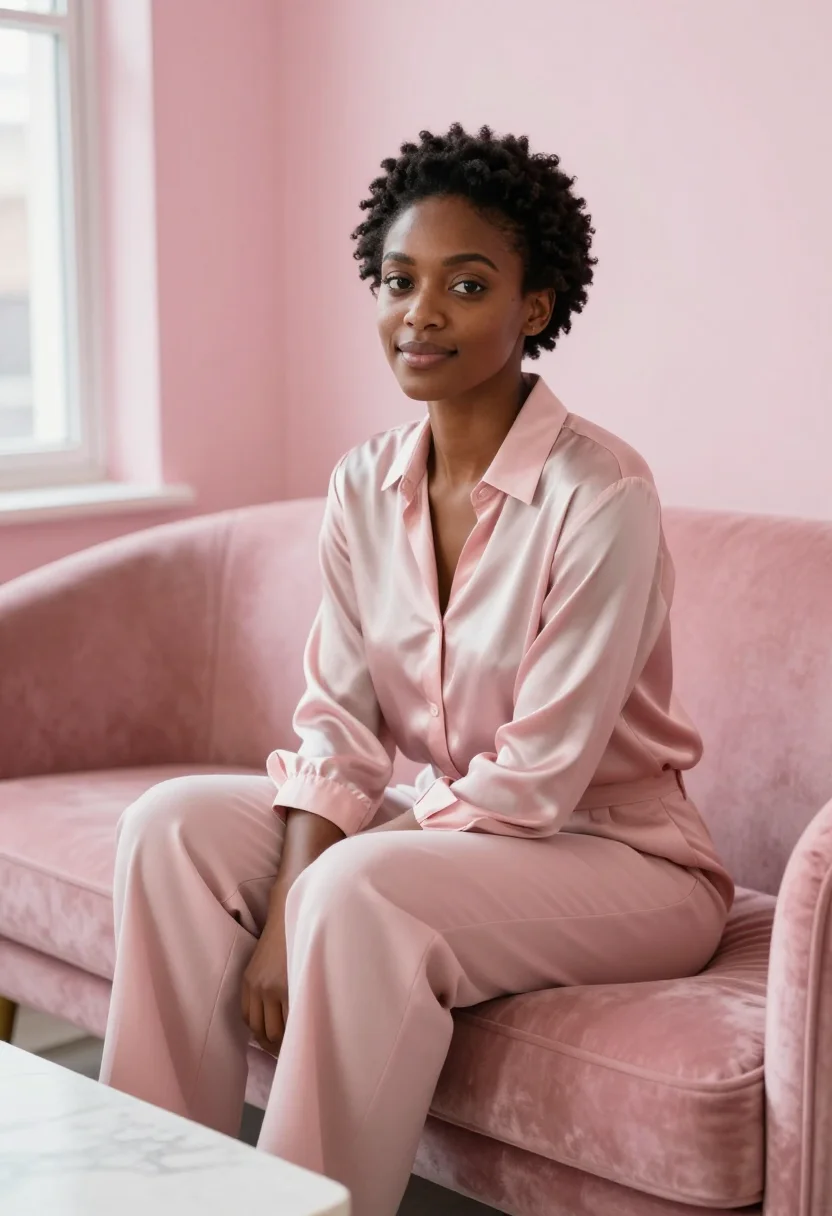 AI emily weiss glossier soho pink sample — portrait of a woman, an Ethiopian-American woman in her earl