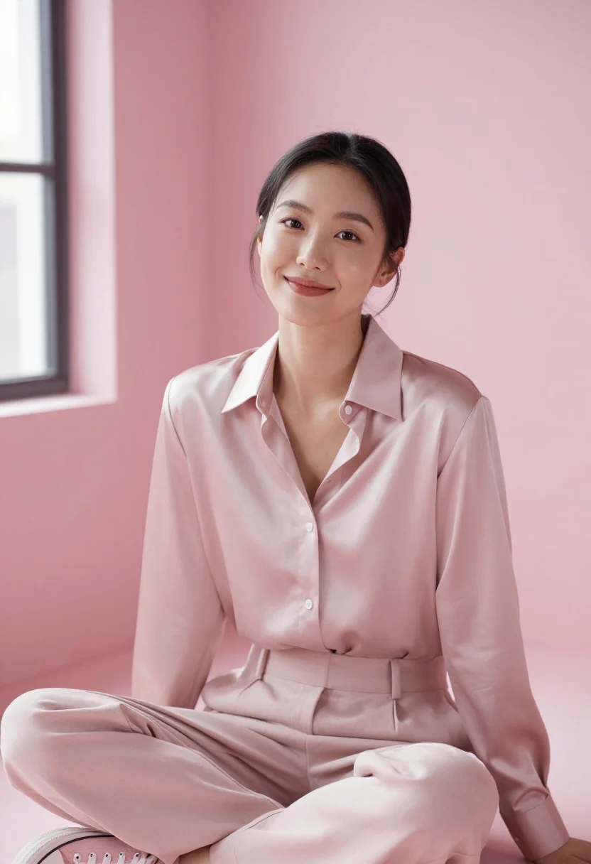 AI emily weiss glossier soho pink sample — portrait of a woman, a Korean-American woman in her early th