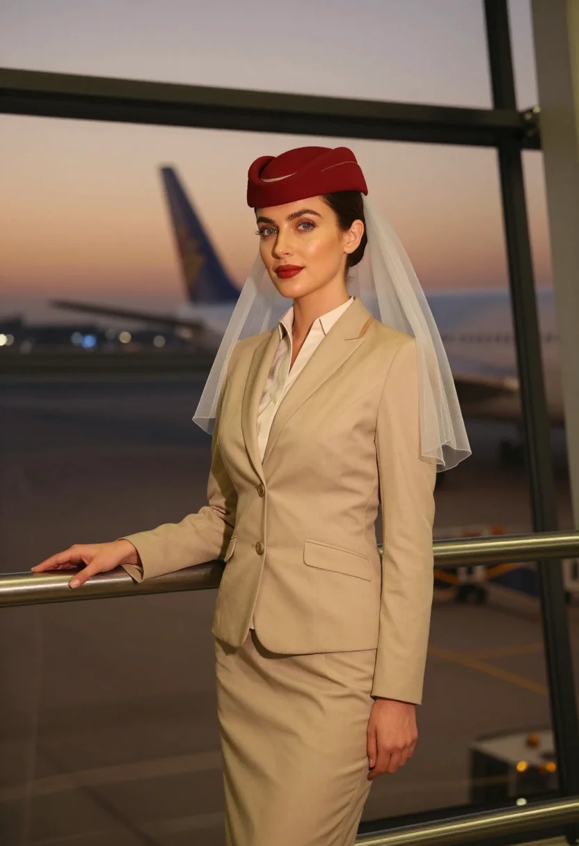 AI emirates crew sample — portrait of a woman, three-quarter-length portrait of a West