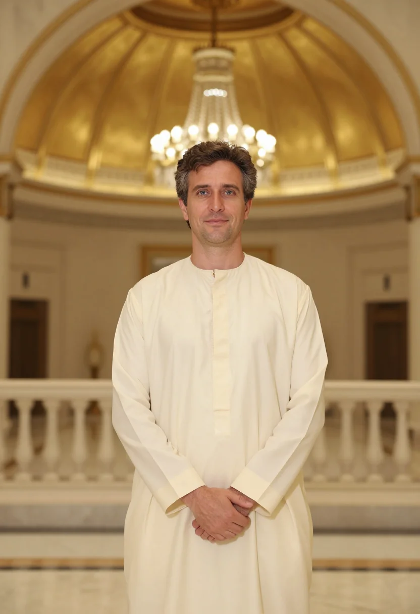 AI emirates palace abu dhabi gold dome sample — portrait of a man, a French guest in his late thirties with