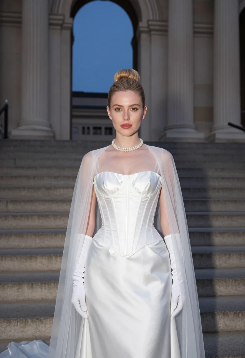 AI emma chamberlain met gala 2022 white sample — portrait of a woman, an English woman in her late twenties w