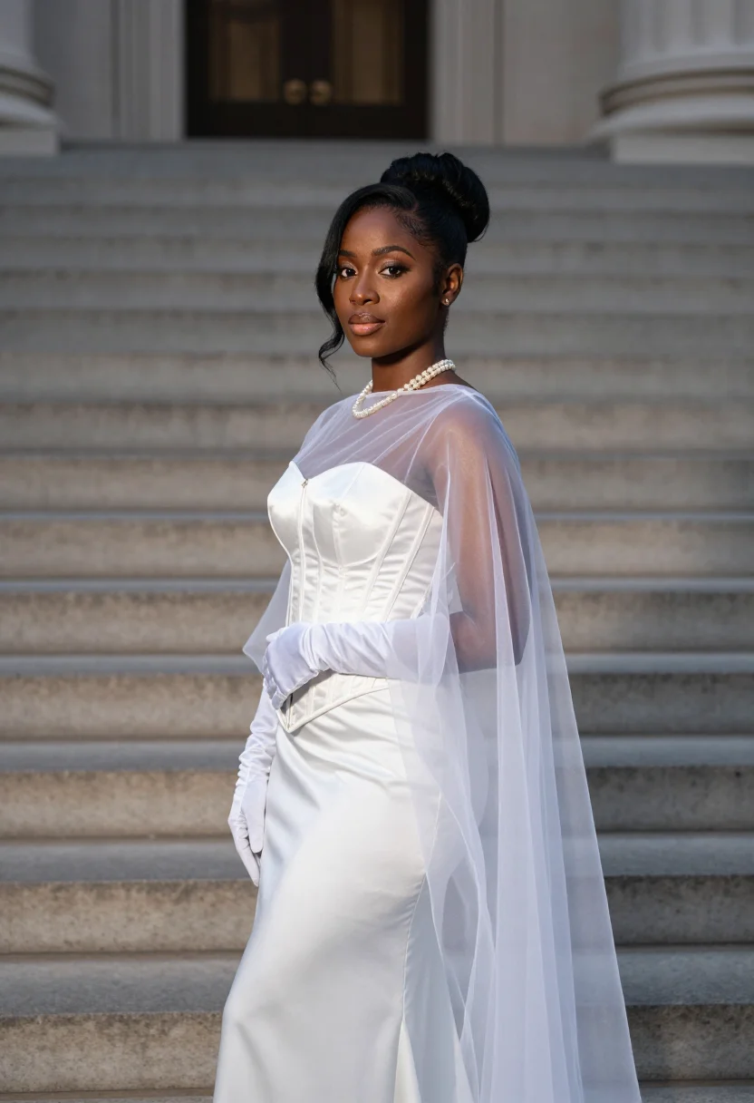 AI emma chamberlain met gala 2022 white sample — portrait of a woman, a Ghanaian-British woman in her late tw