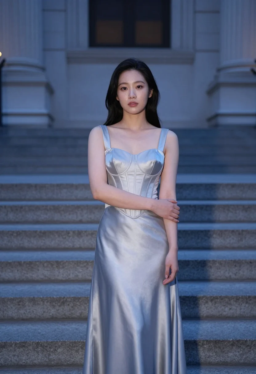 AI emma chamberlain met sample — portrait of a woman, framed from the crown to the knee from