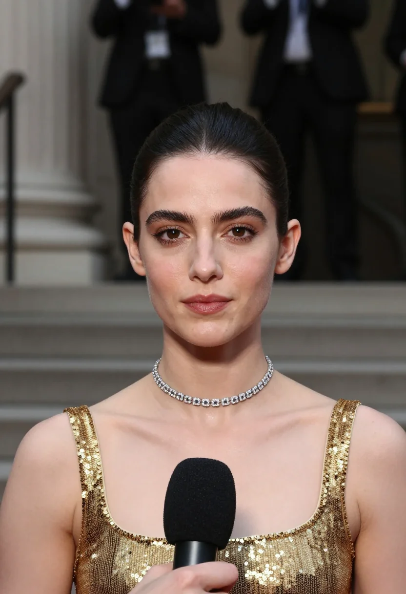 AI emma chamberlain met sample — portrait of a woman, framed as a close head-and-shoulders po