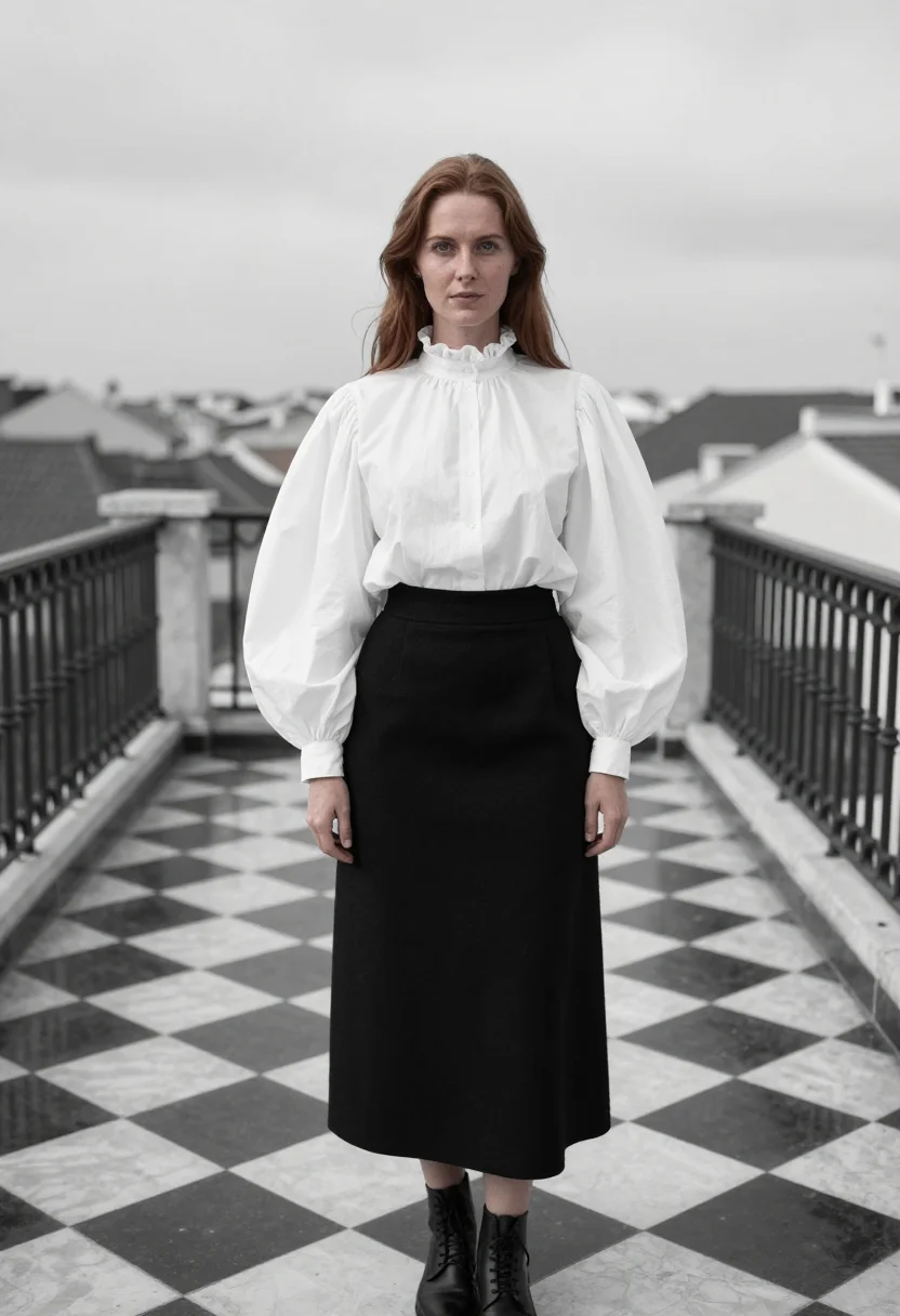 AI emma stone poor things black white sample — portrait of a woman, an Irish woman in her mid-thirties with