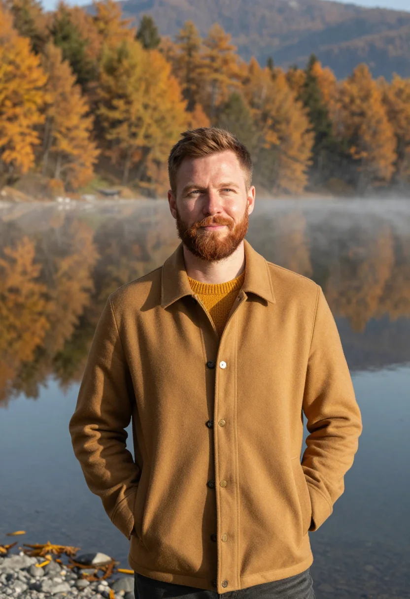 AI engadin larch gold sample — portrait of a man, framed half-length from the waist up, a m