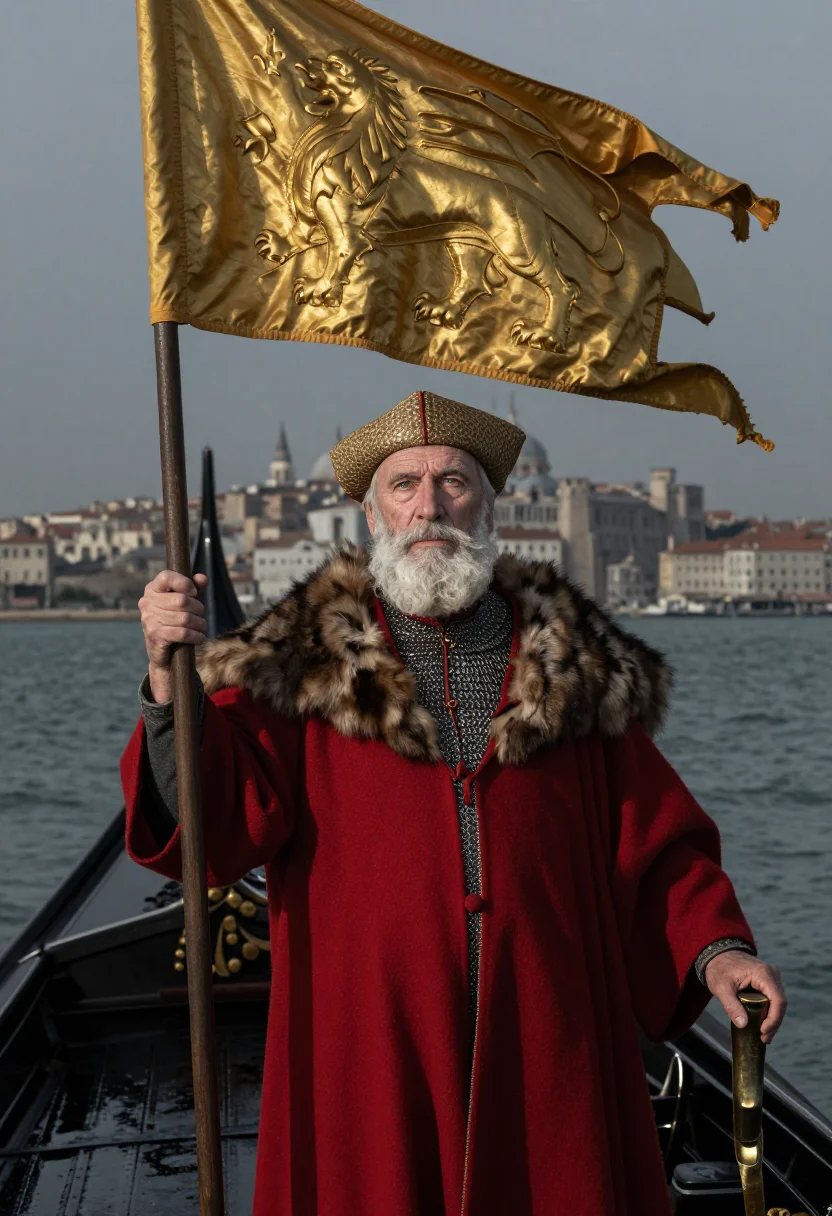 AI enrico dandolo sample — portrait of a man, chest-up portrait of a Venetian man in hi