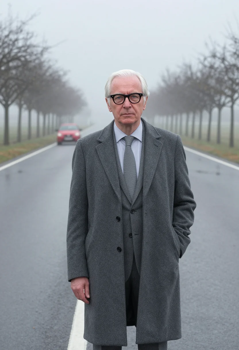 AI enzo ferrari maranello january fog red sample — portrait of a man, framed from the head to mid-thigh, the ca