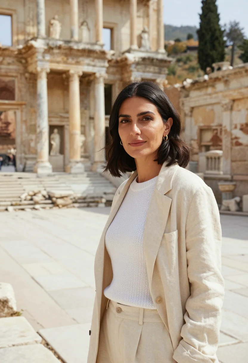AI ephesus archaeologist marble library sample — portrait of a woman, an archaeologist in her mid-thirties, o