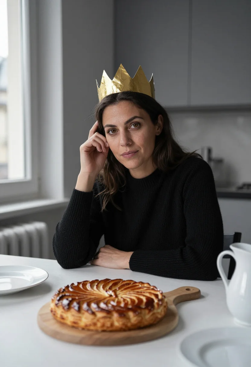 AI epiphany galette gold crown sample — portrait of a woman, framed half-length from the crown to th