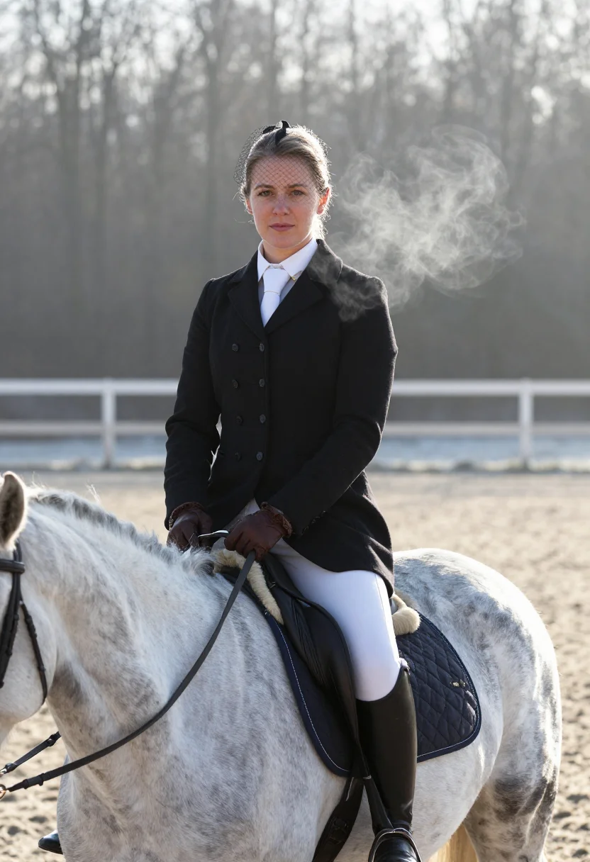AI equestrienne sample — portrait of a woman, half-length mounted portrait of a woman