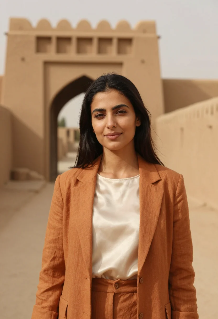 AI erbil citadel archaeologist ochre mud sample — portrait of a woman, an archaeologist in her late twenties w