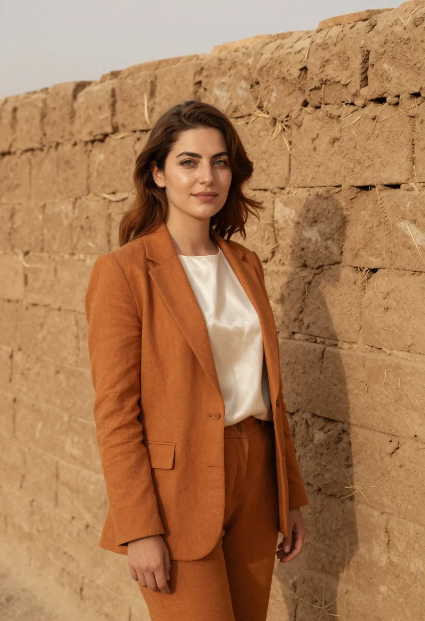AI erbil citadel archaeologist ochre mud sample — portrait of a woman, an archaeologist in her mid-thirties wi