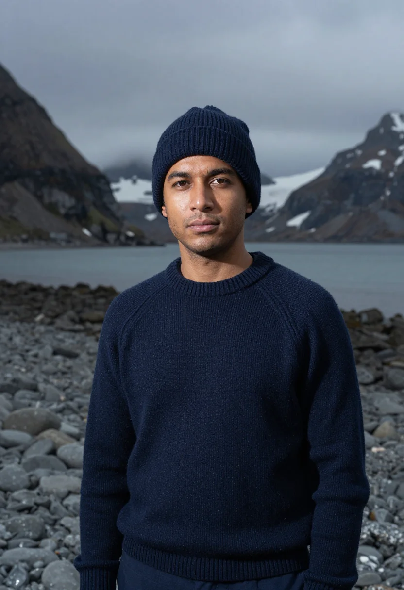 AI ernest shackleton south georgia navy sample — portrait of a man, framed tight, head and shoulders, the bod