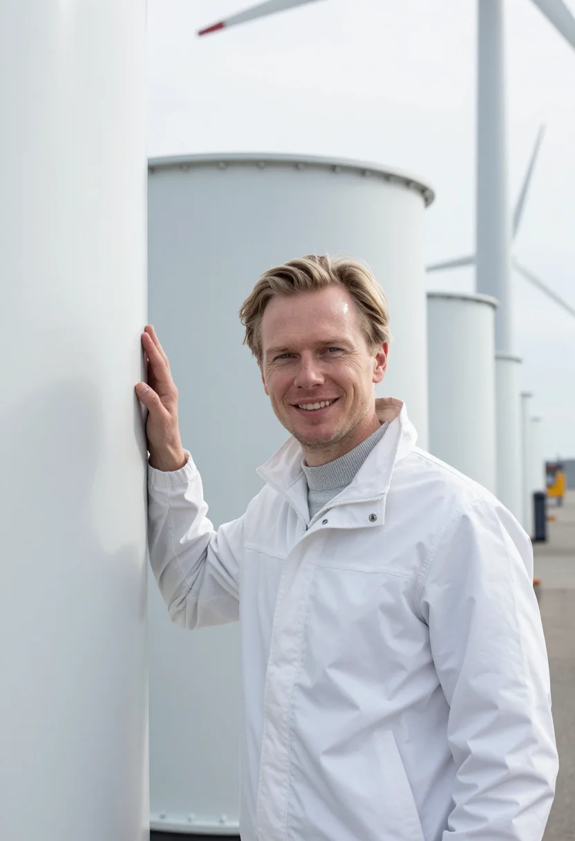 AI esbjerg offshore wind engineer white sample — portrait of a man, a wind engineer in his mid-thirties of No