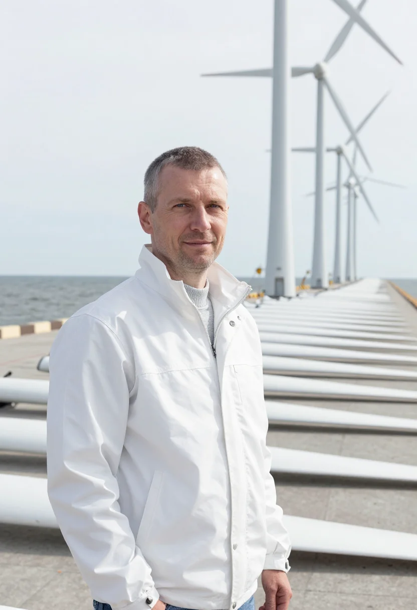AI esbjerg offshore wind engineer white sample — portrait of a man, a wind engineer in his early fifties of P