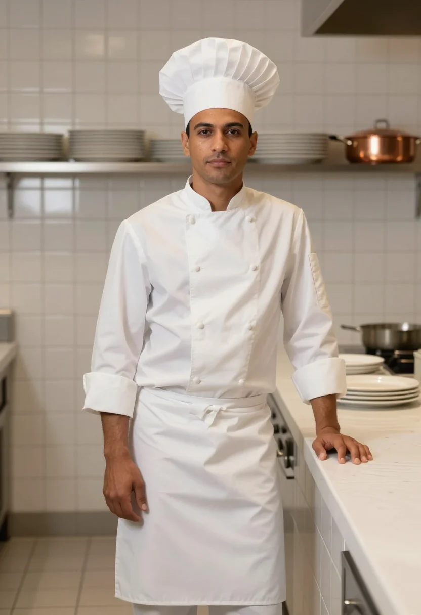 AI escoffier whites sample — portrait of a man, three-quarter-length portrait of a man in