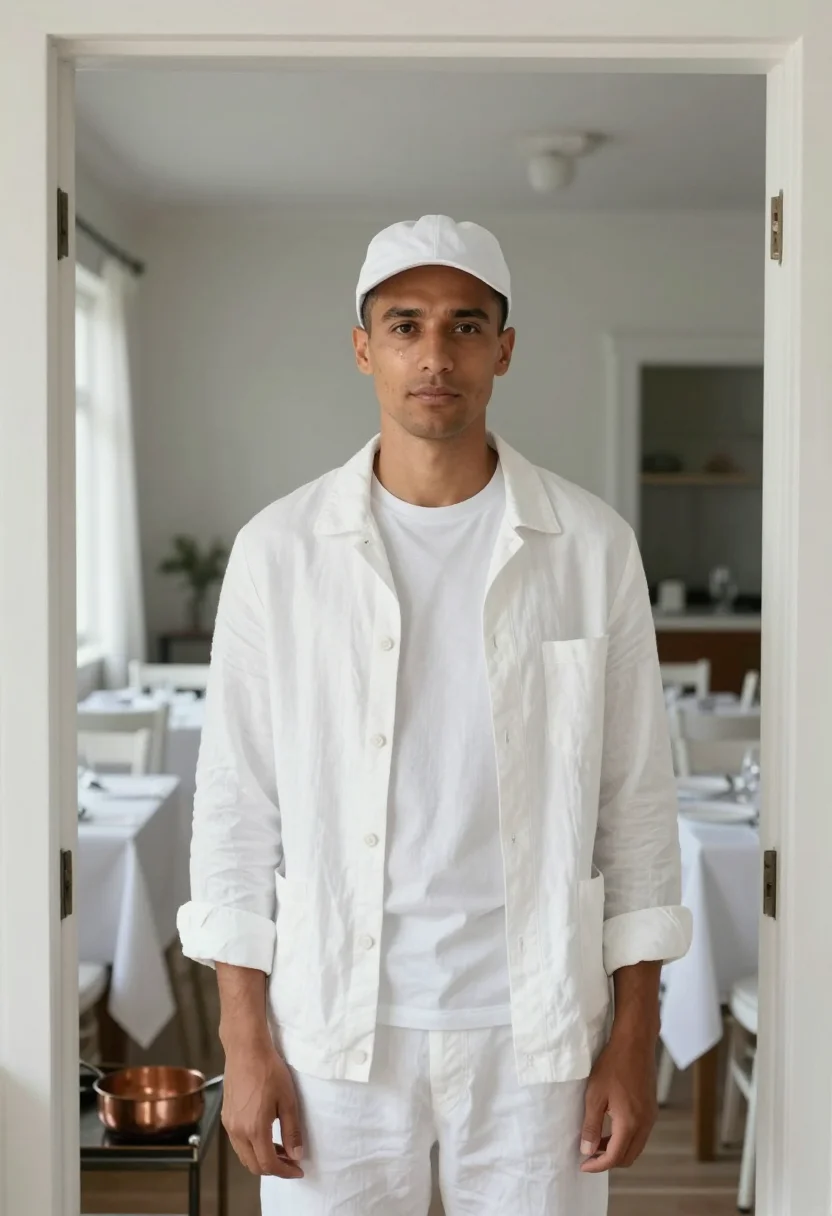 AI escoffier whites sample — portrait of a man, chest-up portrait of a man in his thirtie