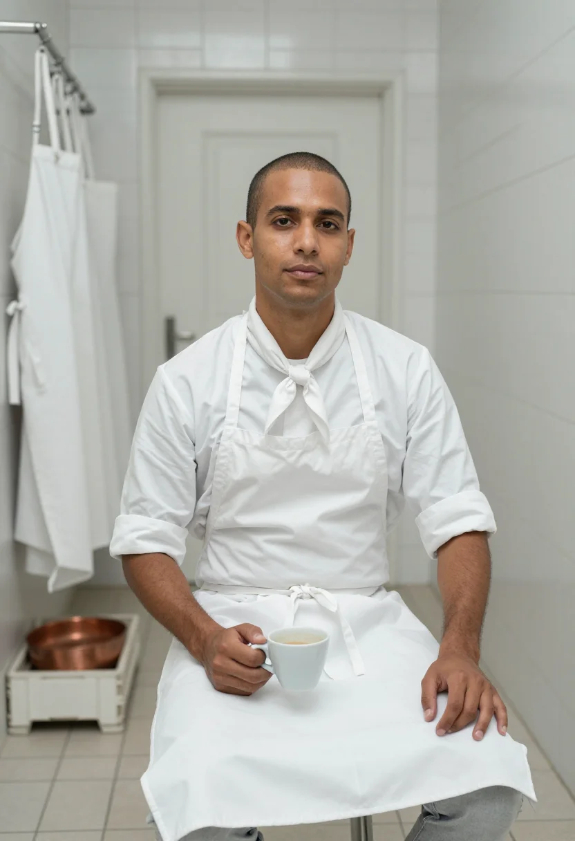 AI escoffier whites sample — portrait of a man, waist-up portrait of a man in his thirtie