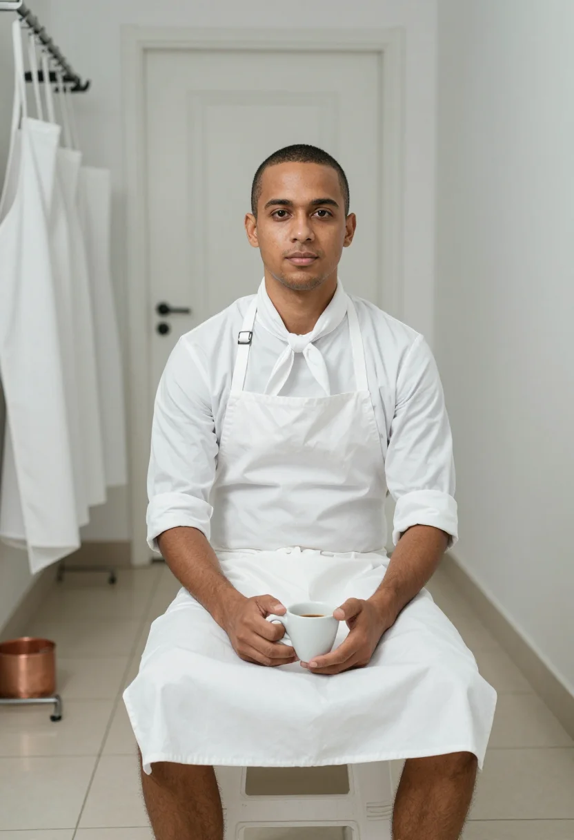 AI escoffier whites sample — portrait of a man, three-quarter-length portrait of a man in