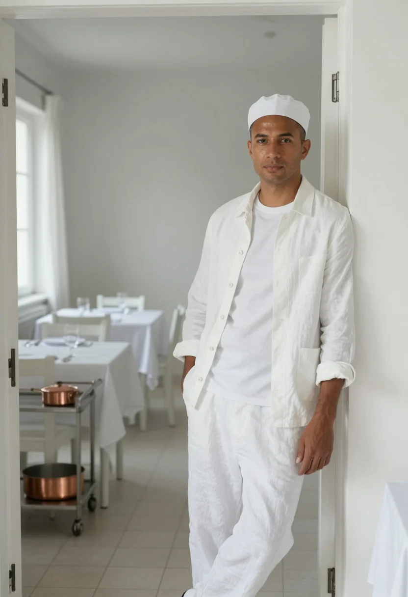 AI escoffier whites sample — portrait of a man, full-length portrait of a man in his thir