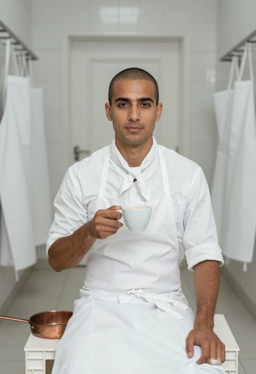 AI escoffier whites sample — portrait of a man, chest-up portrait of a man in his thirtie
