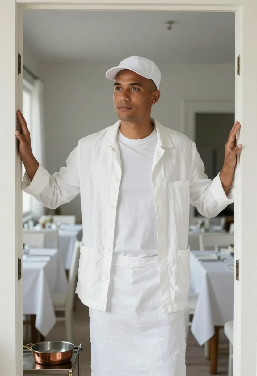 AI escoffier whites sample — portrait of a man, waist-up portrait of a man in his thirtie