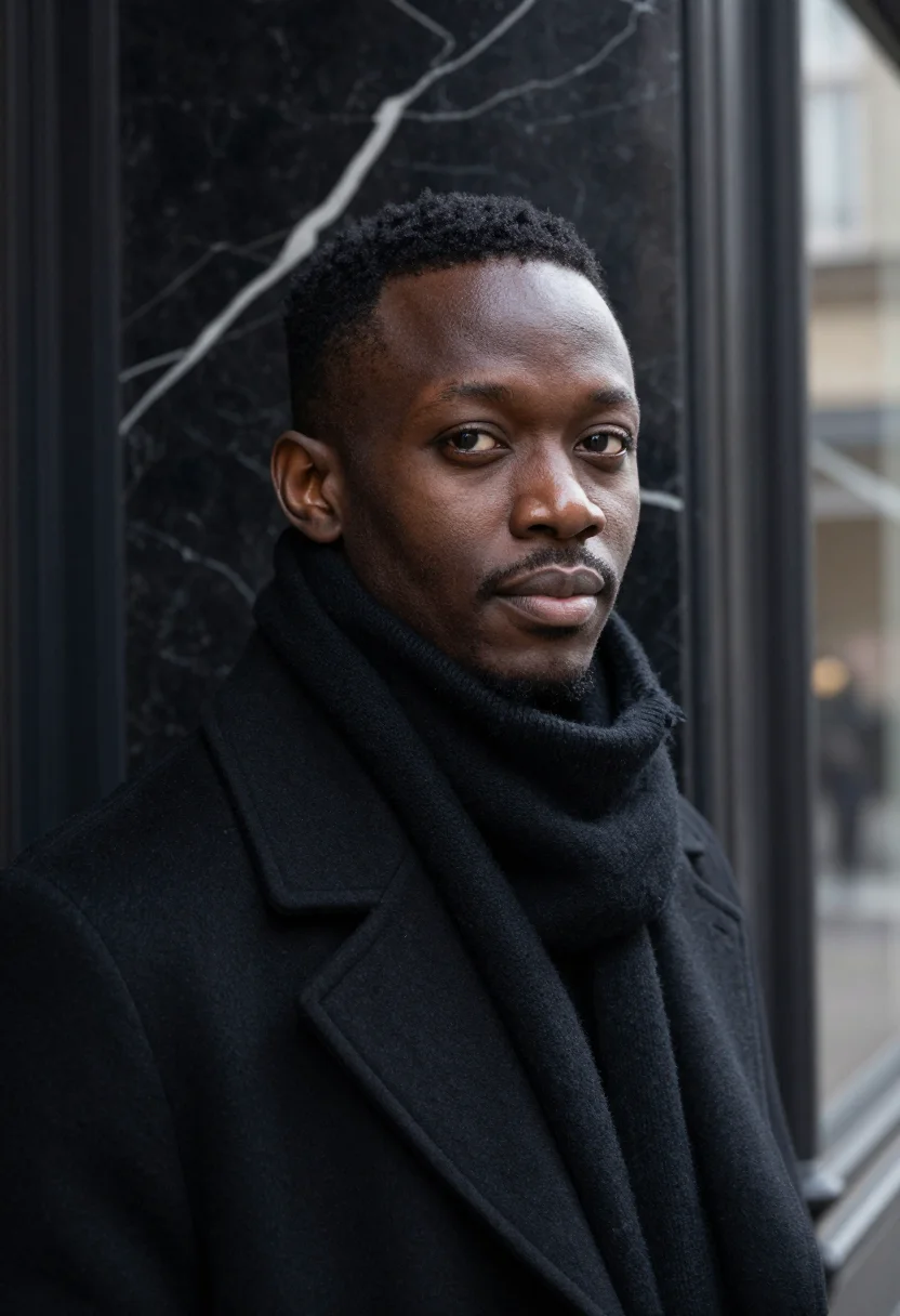 AI espresso bar black sample — portrait of a man, tight headshot of a Senegalese-Italian ma