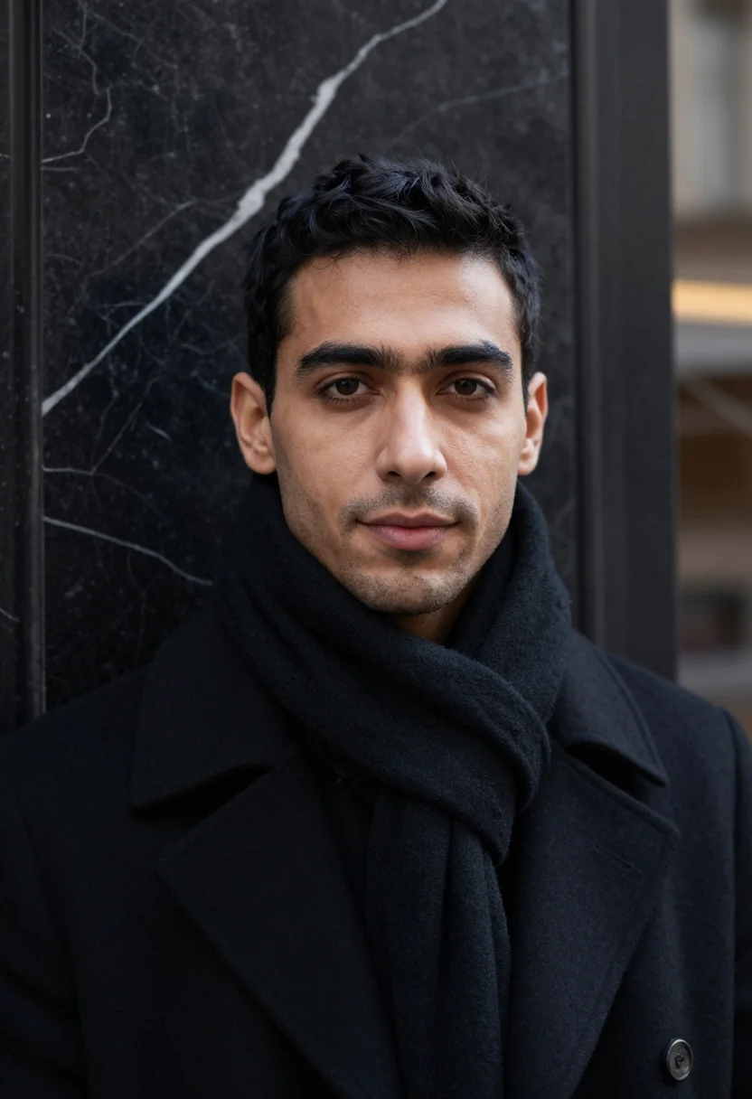 AI espresso bar black sample — portrait of a man, tight headshot of a Roman man in his earl