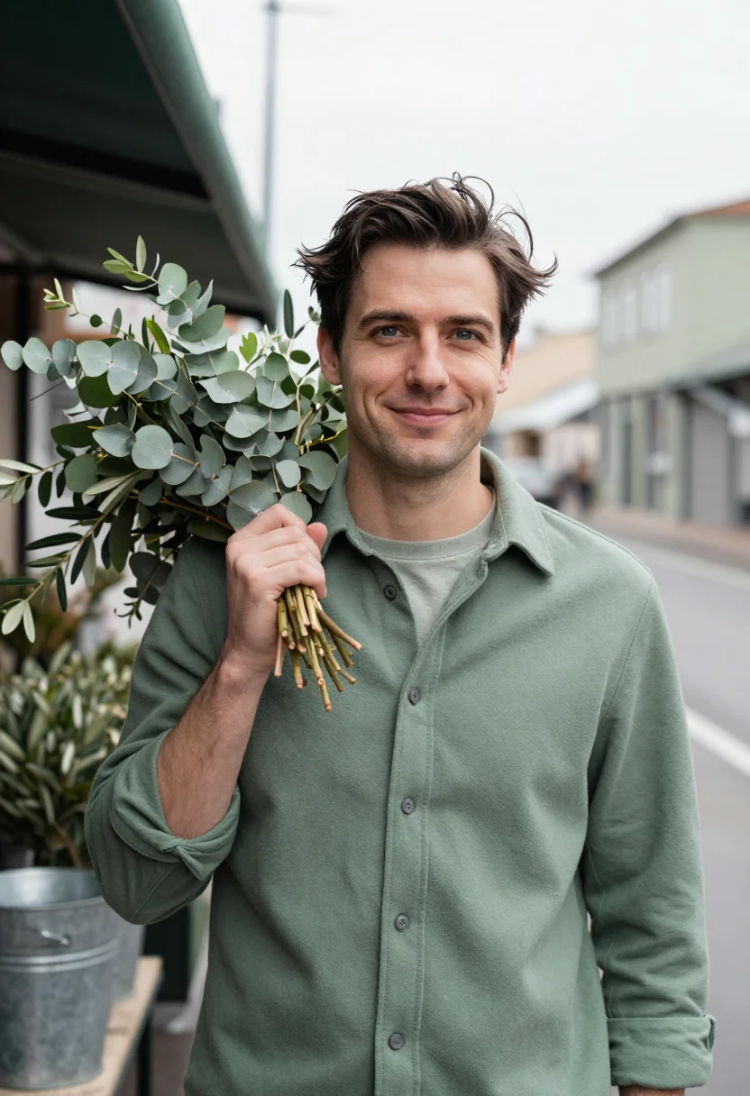AI eucalyptus stall sage sample — portrait of a man, tight head-and-shoulders portrait of a We
