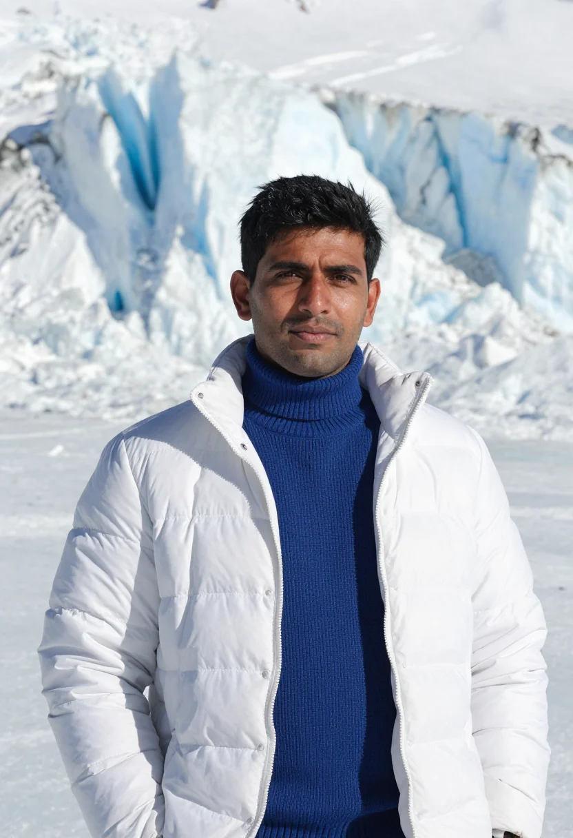 AI everest expedition doctor glacier white blue sample — portrait of a man, a Nepali expedition doctor in his mid-thi