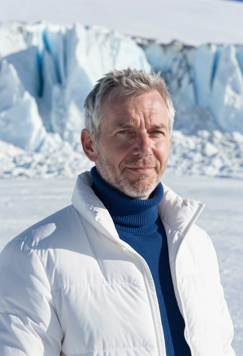 AI everest expedition doctor glacier white blue sample — portrait of a man, a British expedition doctor in his early