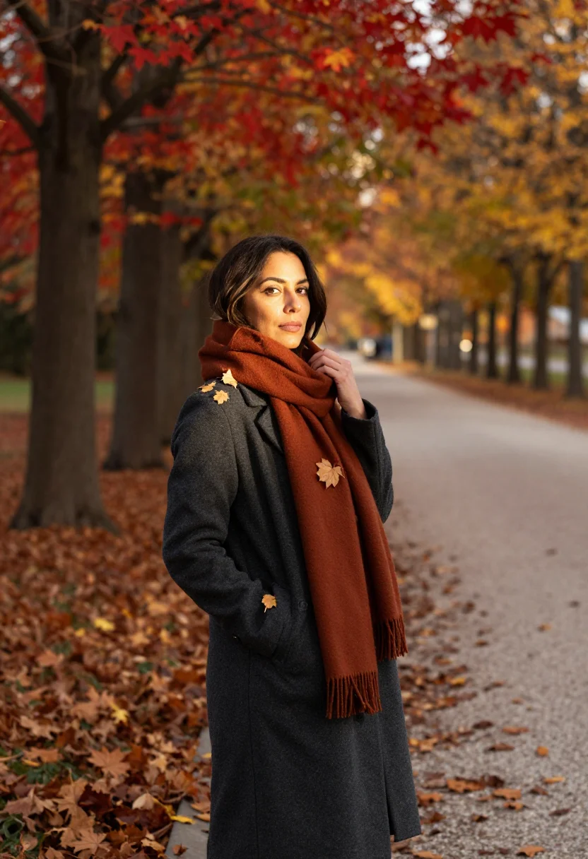 AI fall sample — portrait of a woman, three-quarter-length portrait of a Medi