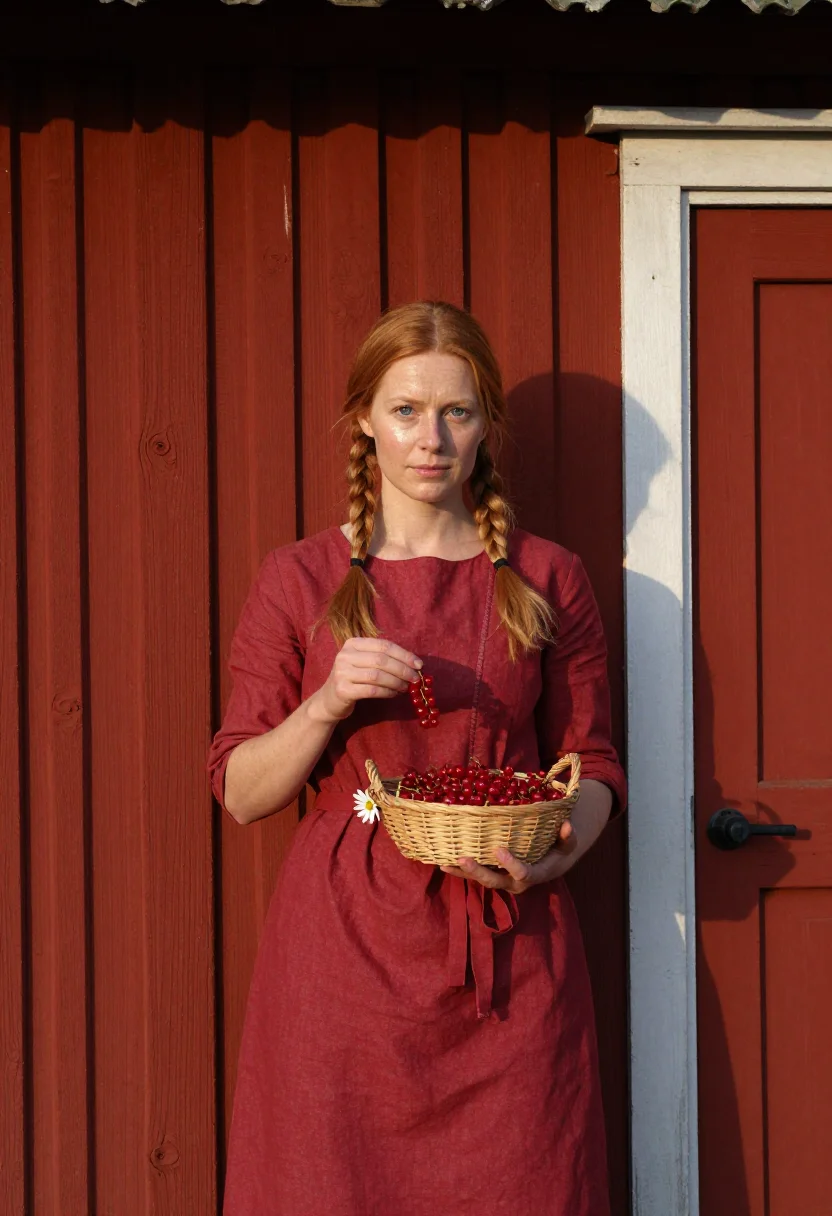 AI falu red sample — portrait of a woman, a woman in her early thirties with fair