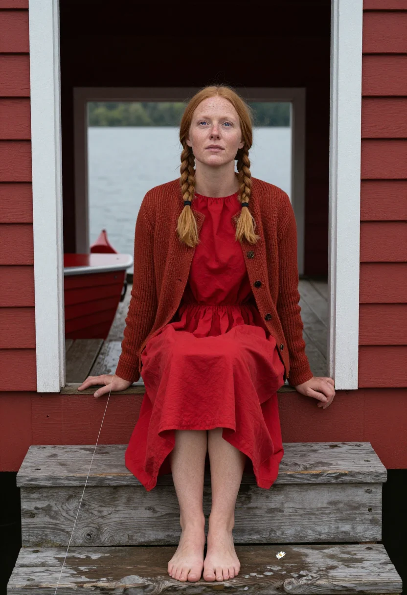 AI falu red sample — portrait of a woman, a woman in her early thirties with fair