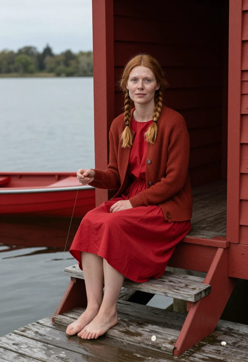 AI falu red sample — portrait of a woman, a woman in her early thirties with fair
