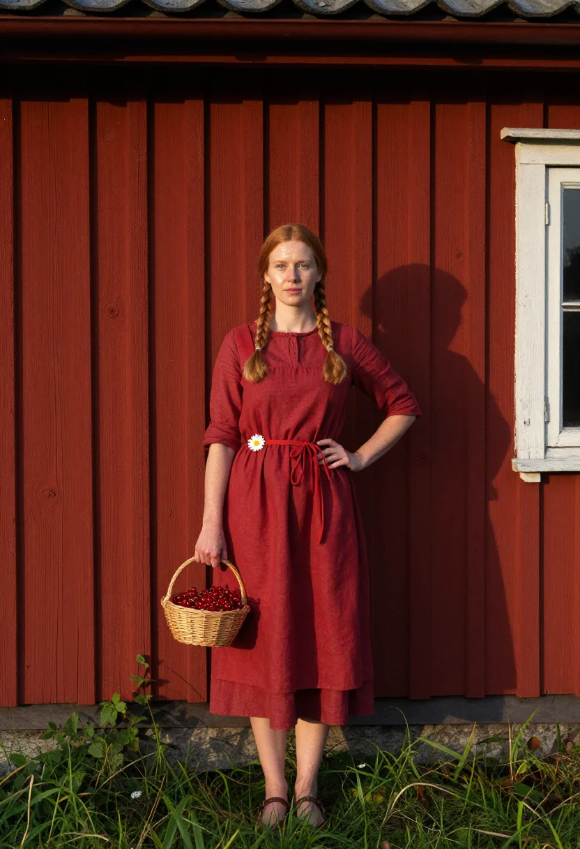 AI falu red sample — portrait of a woman, a woman in her early thirties with fair