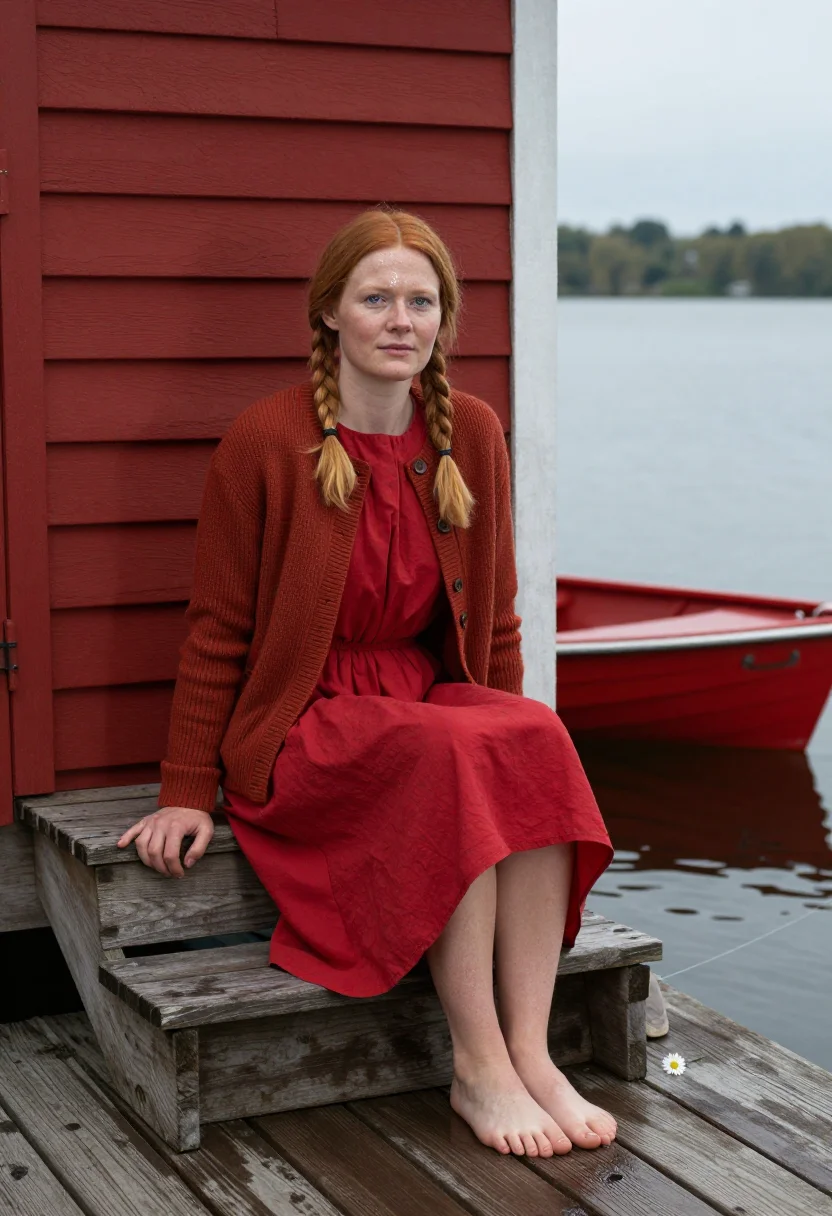 AI falu red sample — portrait of a woman, a woman in her early thirties with fair