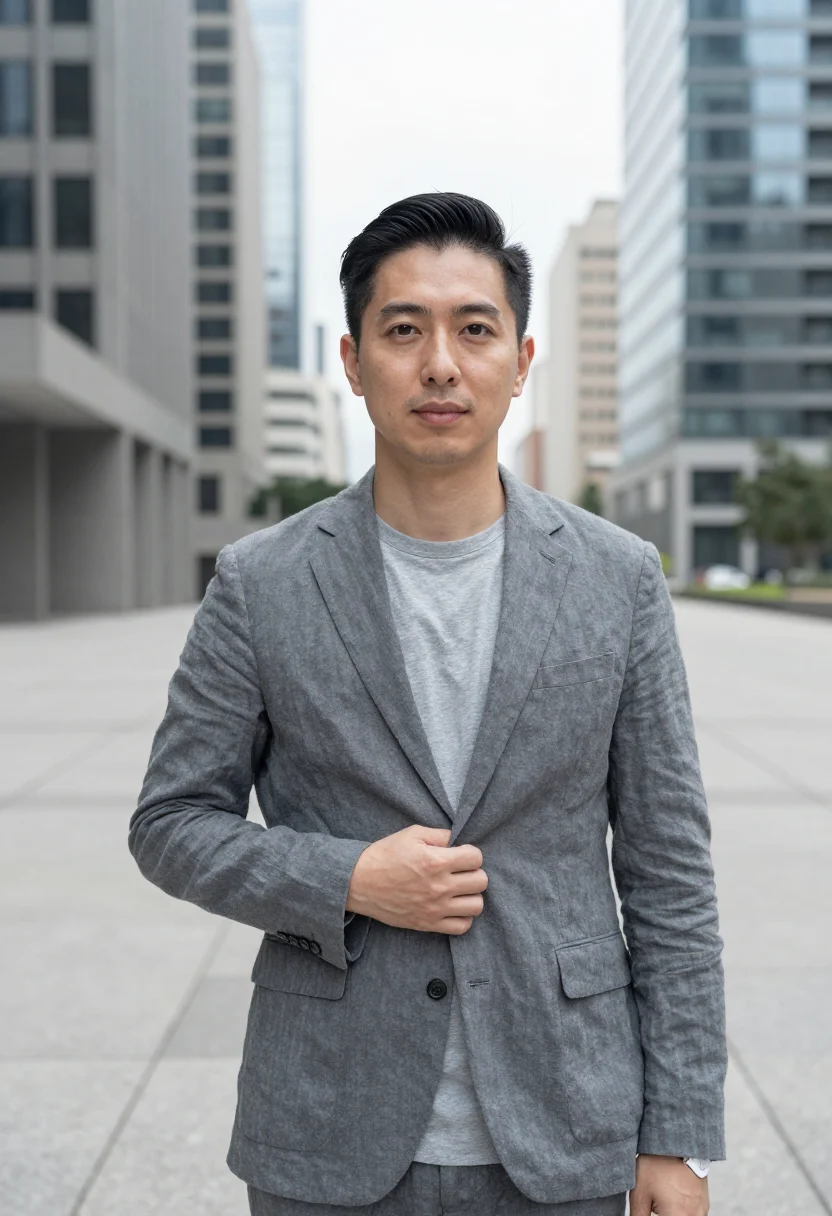 AI faria lima cto concrete sample — portrait of a man, a CTO, a Japanese-Brazilian man in his la