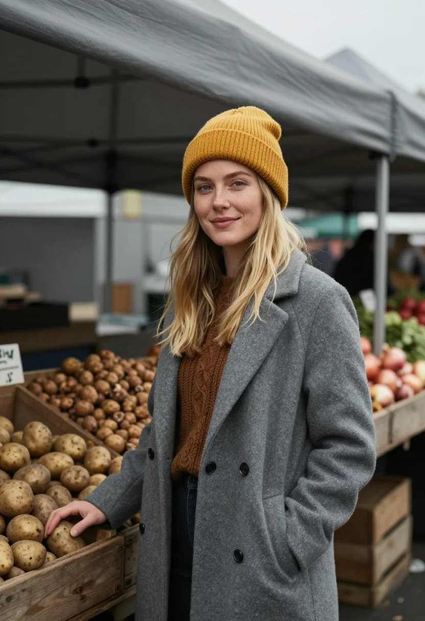 AI farmers market october mustard sample — portrait of a woman, half-length portrait of a woman in her