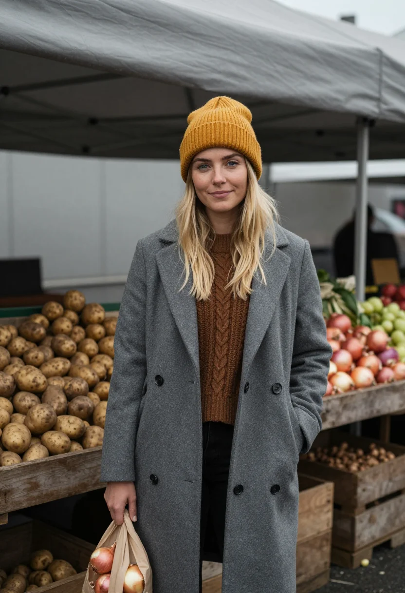 AI farmers market october mustard sample — portrait of a woman, three-quarter-length portrait of a woma