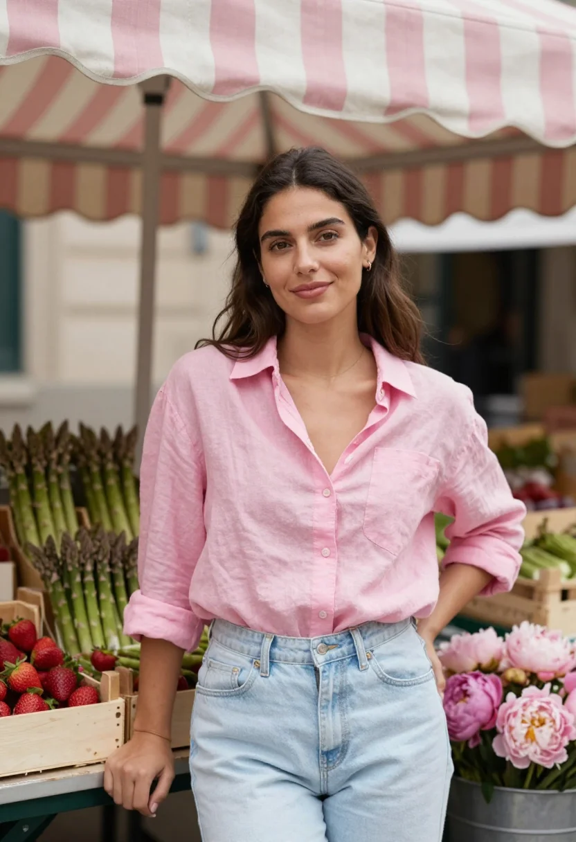 AI farmers market peony may pink date sample — portrait of a woman, framed half-length from the head to the