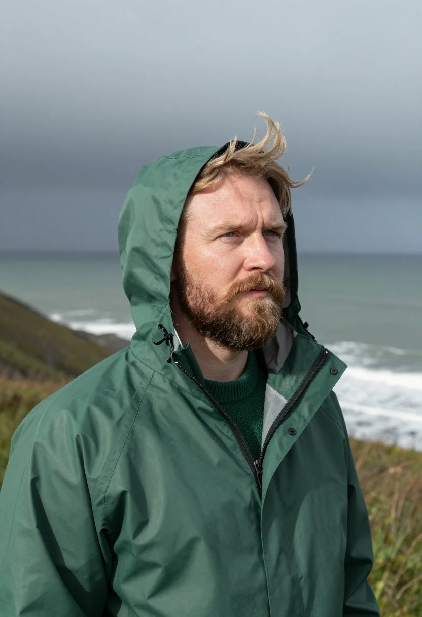 AI faroe turf green sample — portrait of a man, framed as a tight headshot from the crown